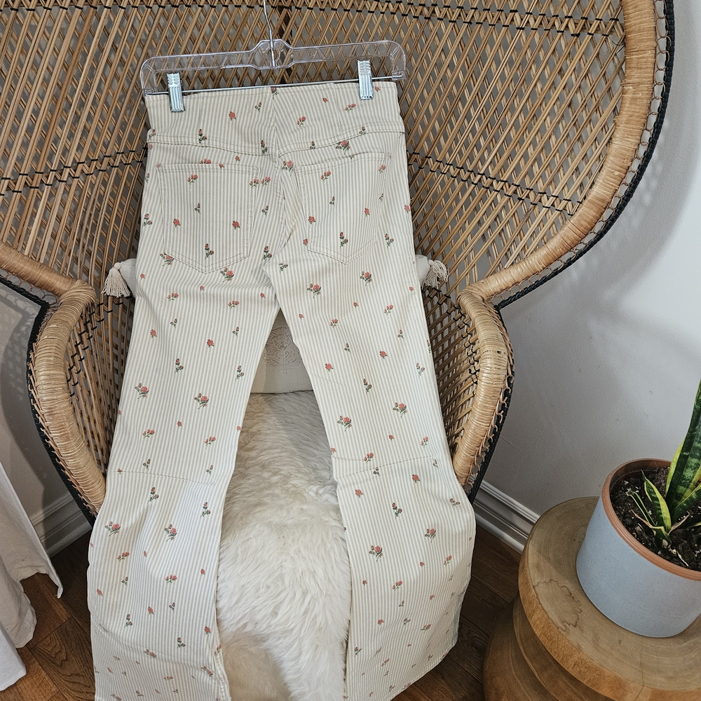 Free People Cream Floral Ribbed Bootcut Pants - Picture 3 of 4